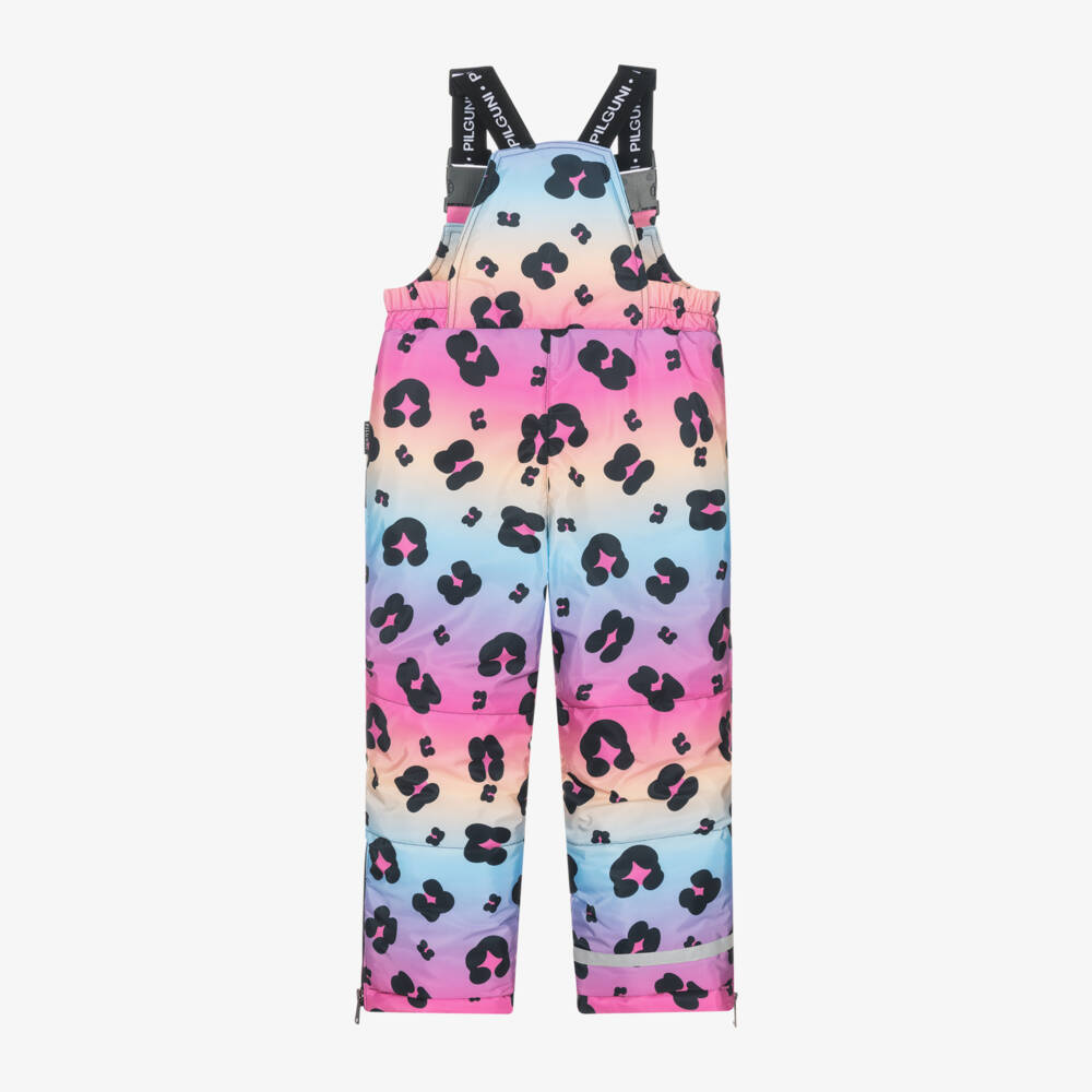 Pilguni-Girls Pink Leopard Print Ski Salopettes | Childrensalon