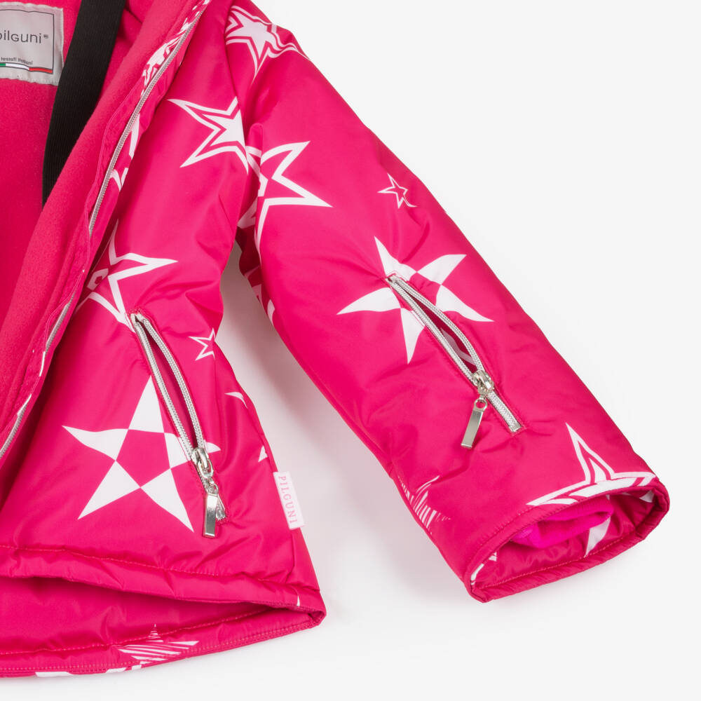 Pilguni-Girls Pink Star Print Ski Jacket | Childrensalon