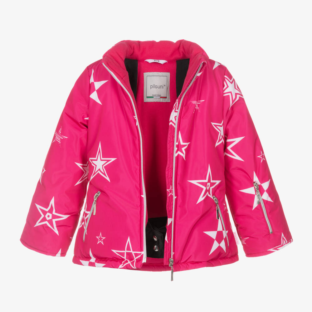 Pilguni-Girls Pink Star Print Ski Jacket | Childrensalon