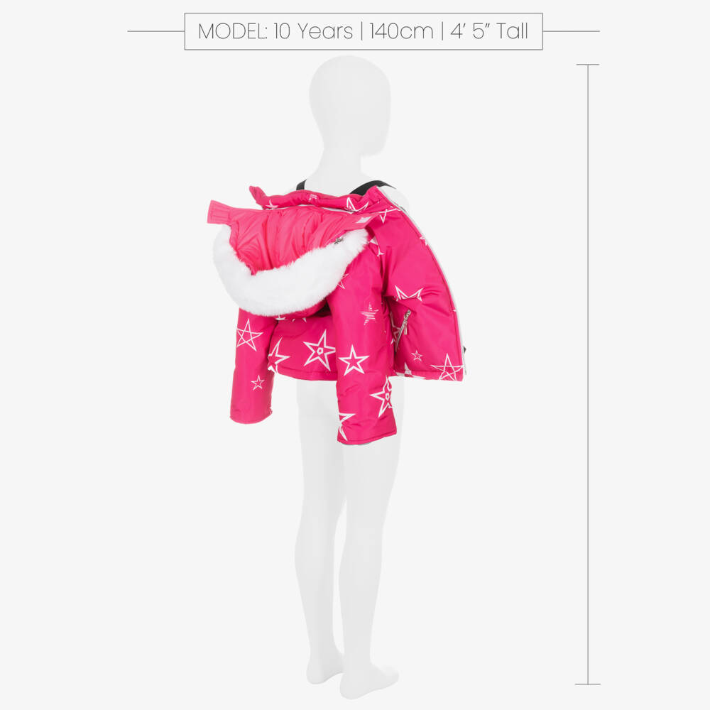 Pilguni-Girls Pink Star Print Ski Jacket | Childrensalon
