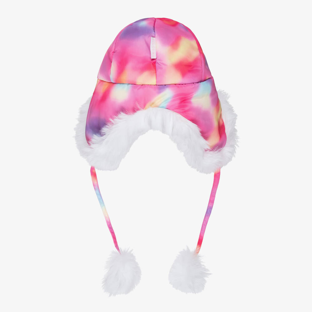 Pilguni-Girls Pink Tie-Dye Print & Faux Fur Hat | Childrensalon