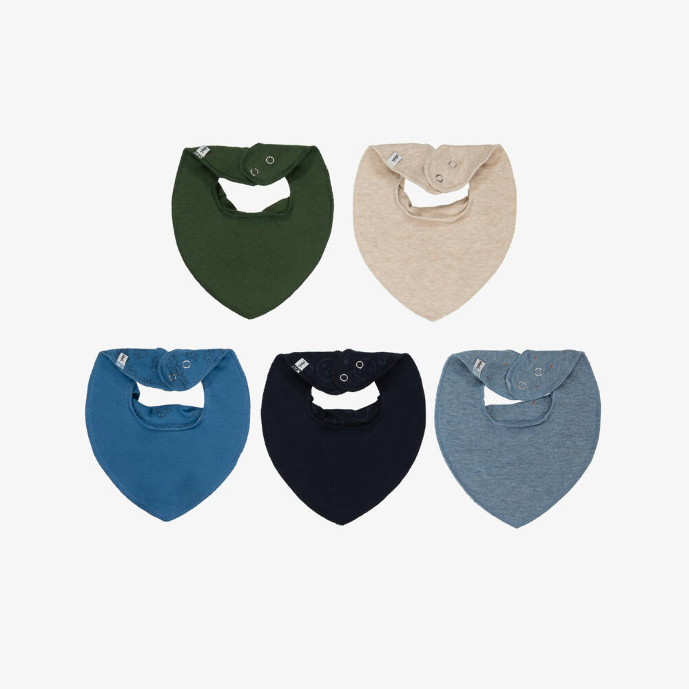 Pippi-Blue Organic Cotton Baby Bandana Bibs (5 Pack) | Childrensalon