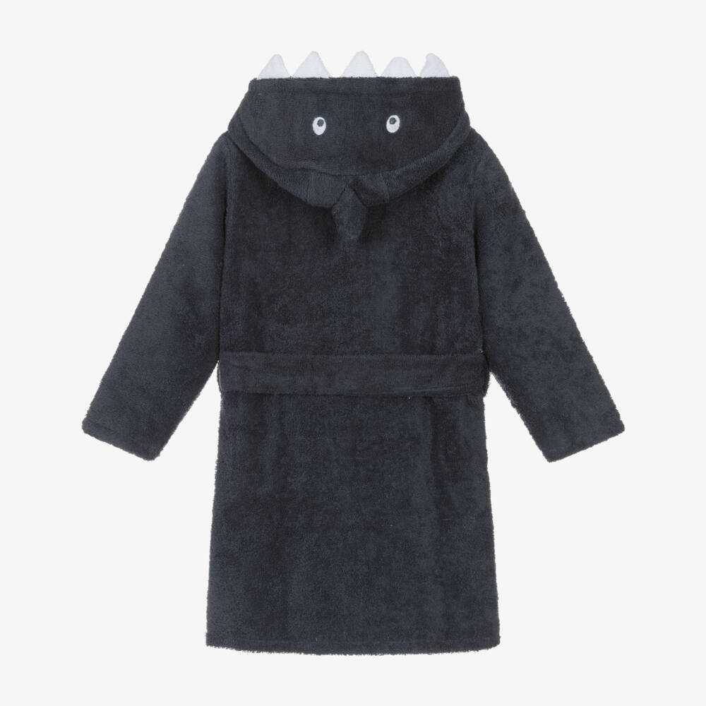 Pippi-Dark Blue Cotton Towelling Shark Bathrobe | Childrensalon