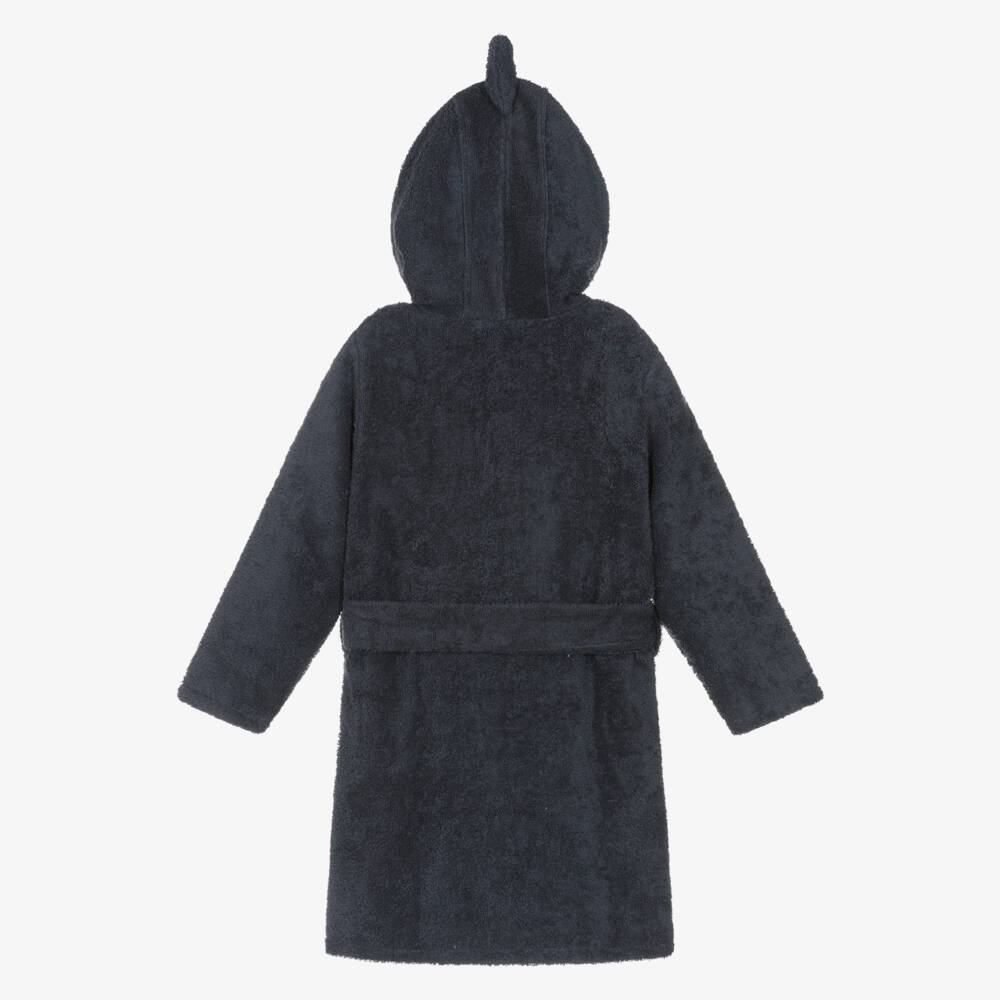 Pippi-Dark Blue Cotton Towelling Shark Bathrobe | Childrensalon