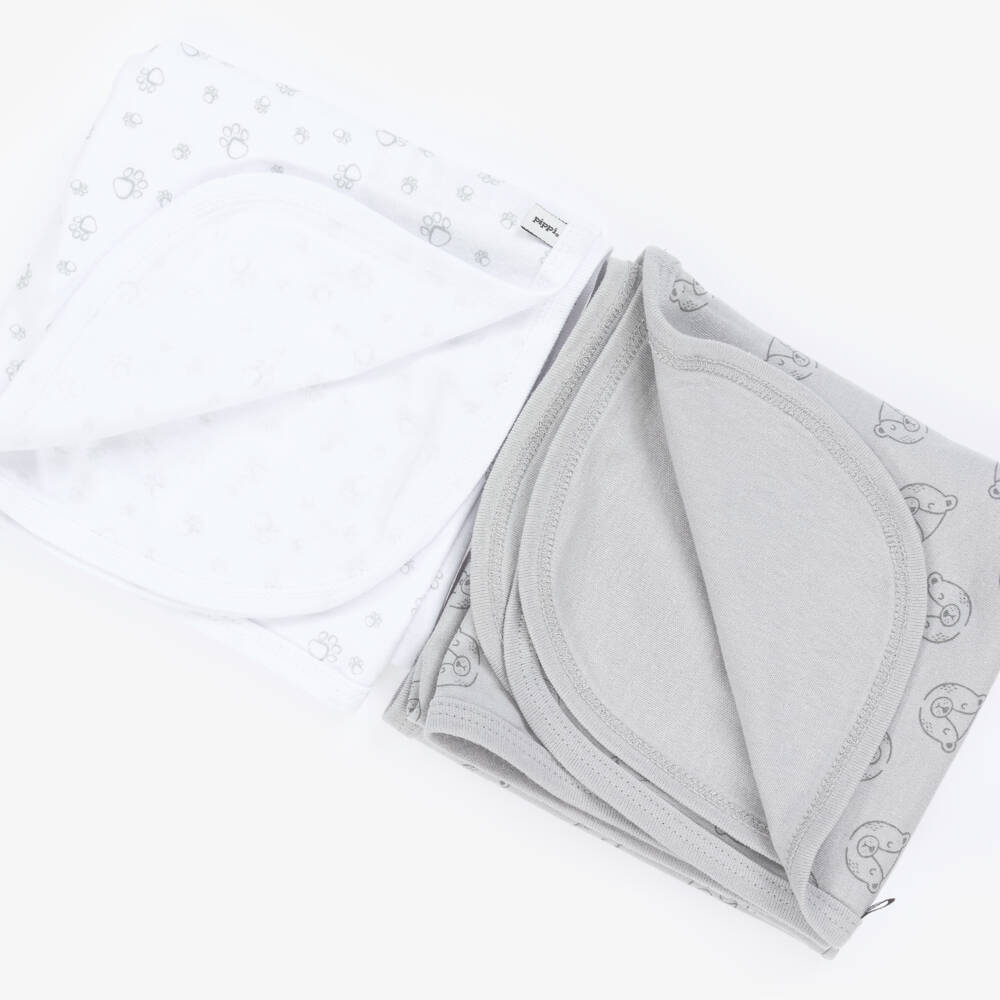 Pippi-Grey Cotton Bear & Paw Print Blankets (2 Pack) | Childrensalon