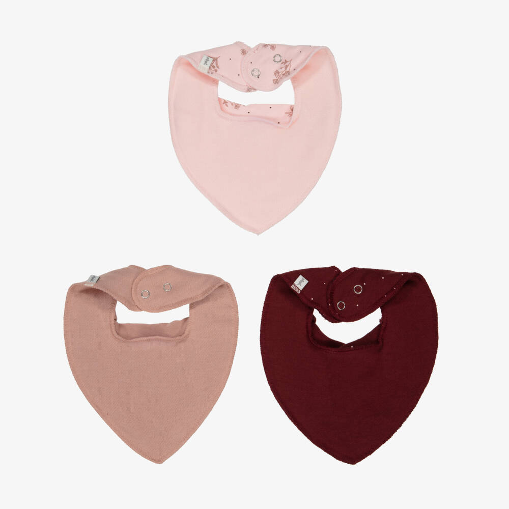 Pippi-Pink Organic Cotton Bandana Bibs (3 Pack) | Childrensalon