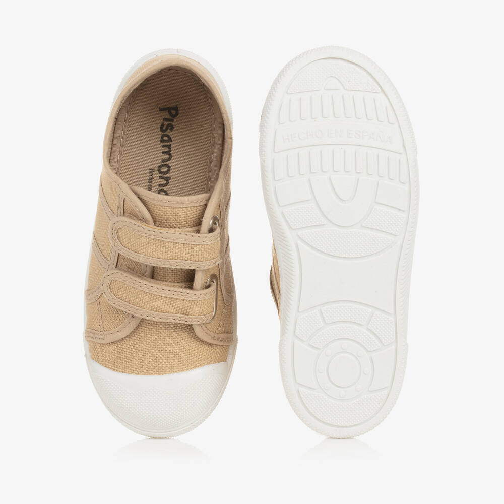 Pisamonas-Beige Canvas Velcro Trainers | Childrensalon