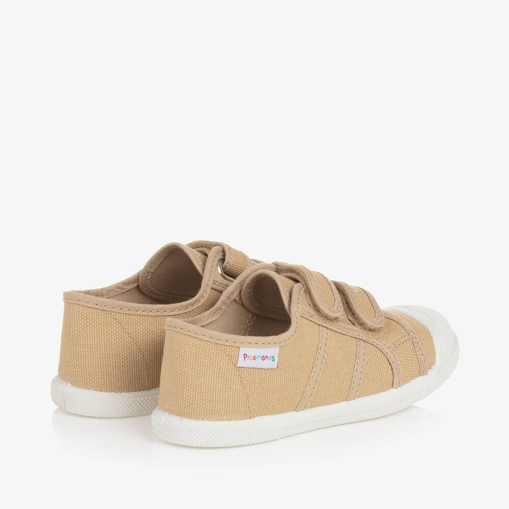 Pisamonas-Beige Canvas Velcro Trainers | Childrensalon