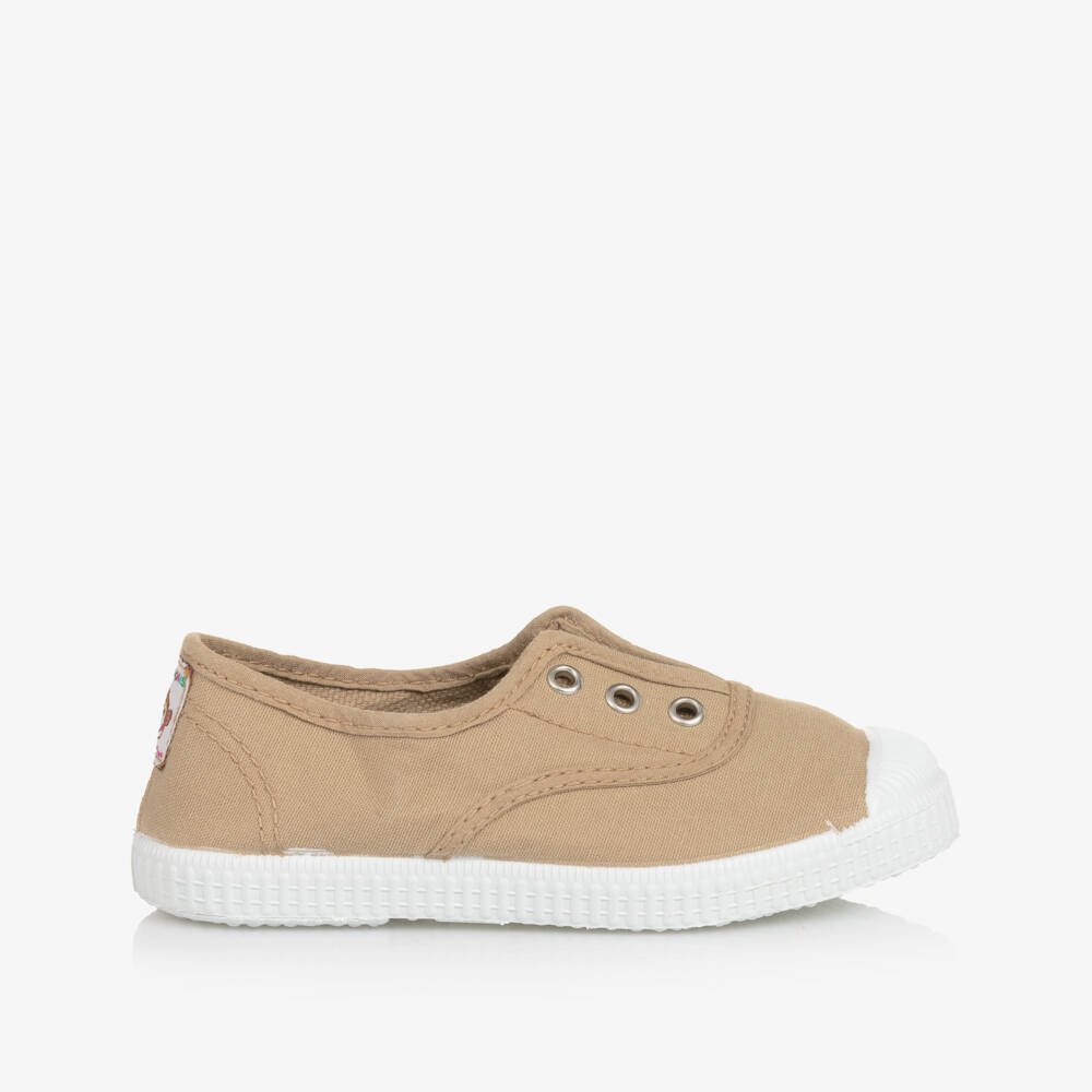 Pisamonas-Beige Slip-On Canvas Trainers | Childrensalon