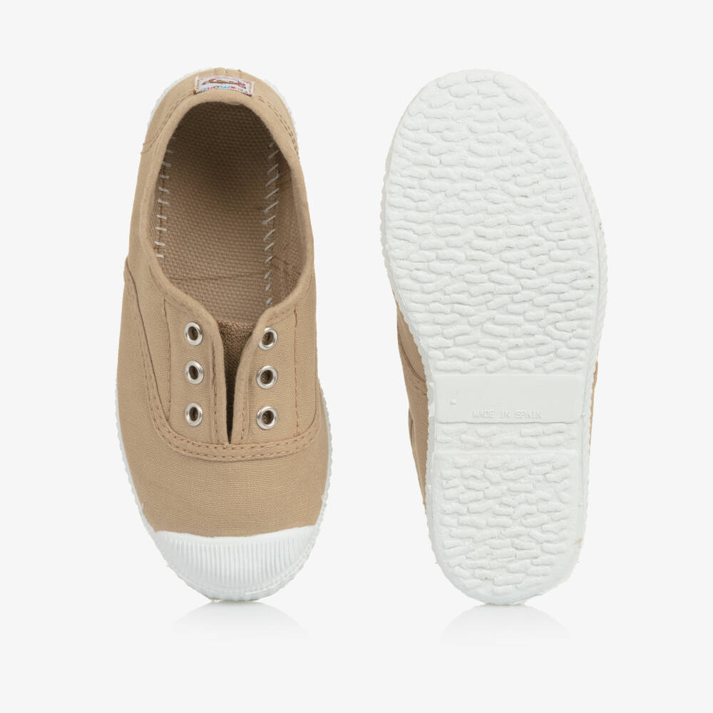 Pisamonas-Beige Slip-On Canvas Trainers | Childrensalon