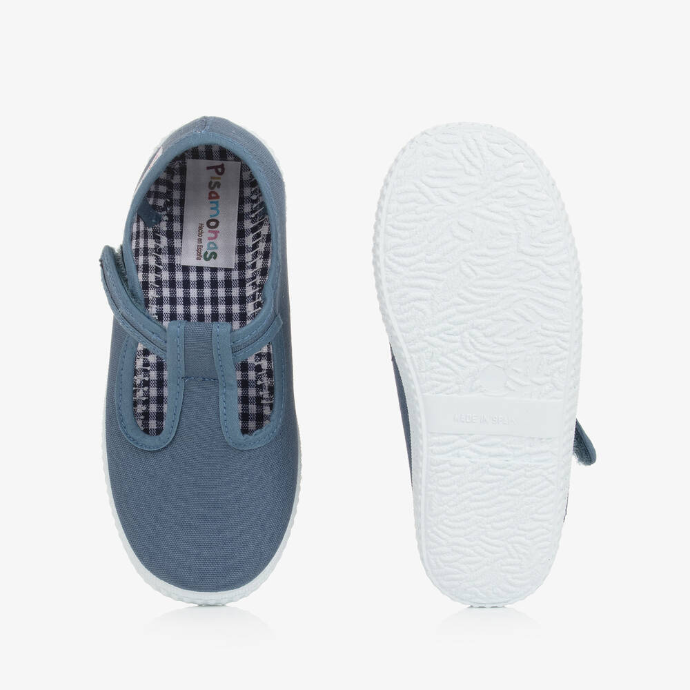 Pisamonas-Blue Canvas T-Bar Shoes | Childrensalon