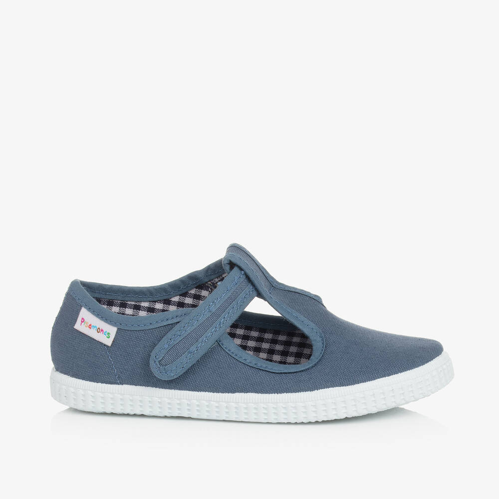 Pisamonas-Blue Canvas T-Bar Shoes | Childrensalon