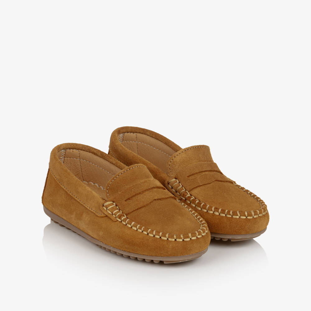 Pisamonas-Boys Brown Suede Leather Loafers | Childrensalon