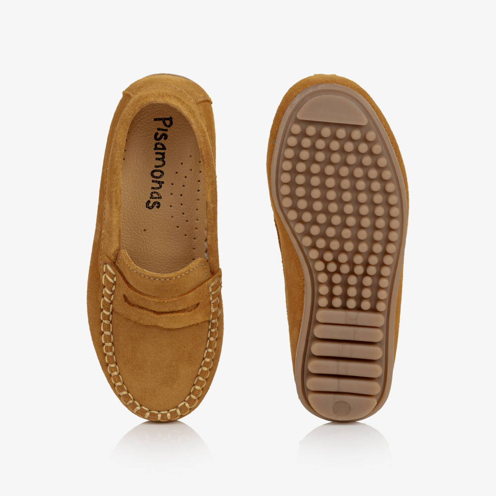 Pisamonas-Boys Brown Suede Leather Loafers | Childrensalon