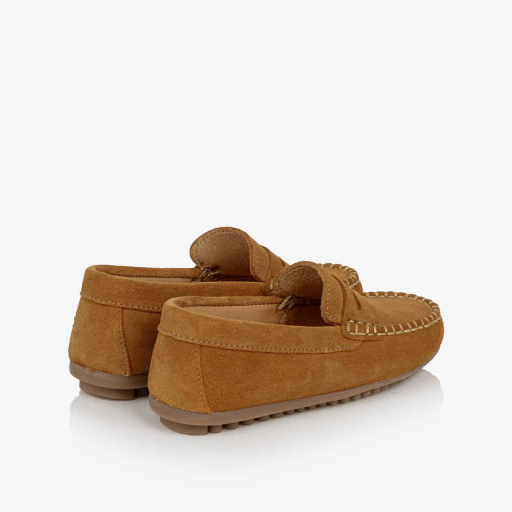 Pisamonas-Boys Brown Suede Leather Loafers | Childrensalon
