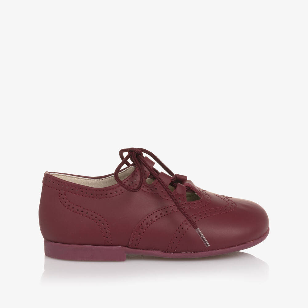 Pisamonas-Boys Burgundy Red Leather Brogue-Style Shoes | Childrensalon