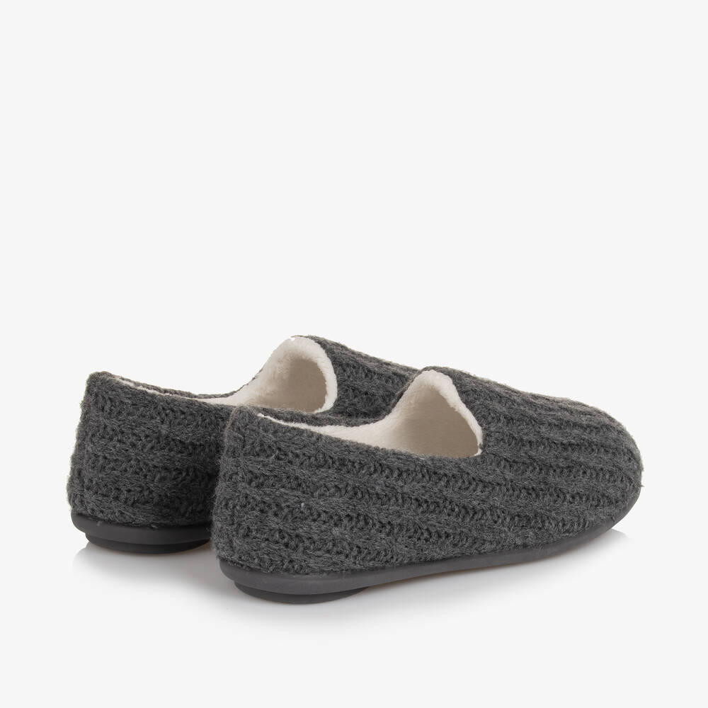 Pisamonas-Boys Grey Cable Knit Slippers | Childrensalon