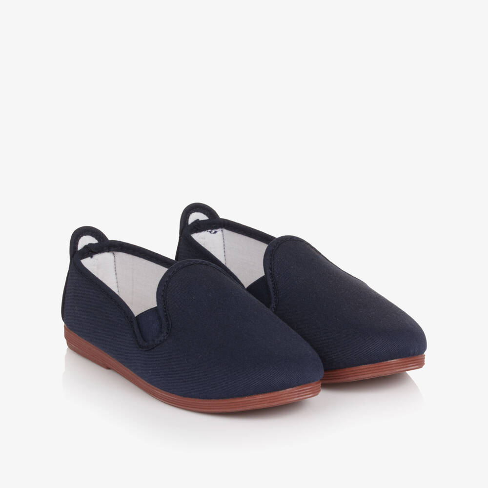 Pisamonas-Boys Navy Blue Canvas Slip On Plimsolls | Childrensalon