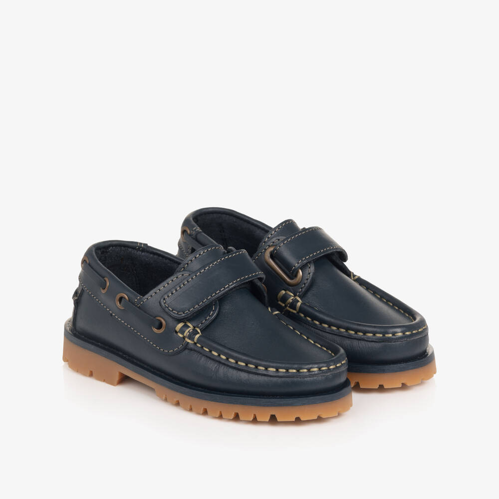 Pisamonas-Boys Navy Blue Leather Deck Shoes | Childrensalon