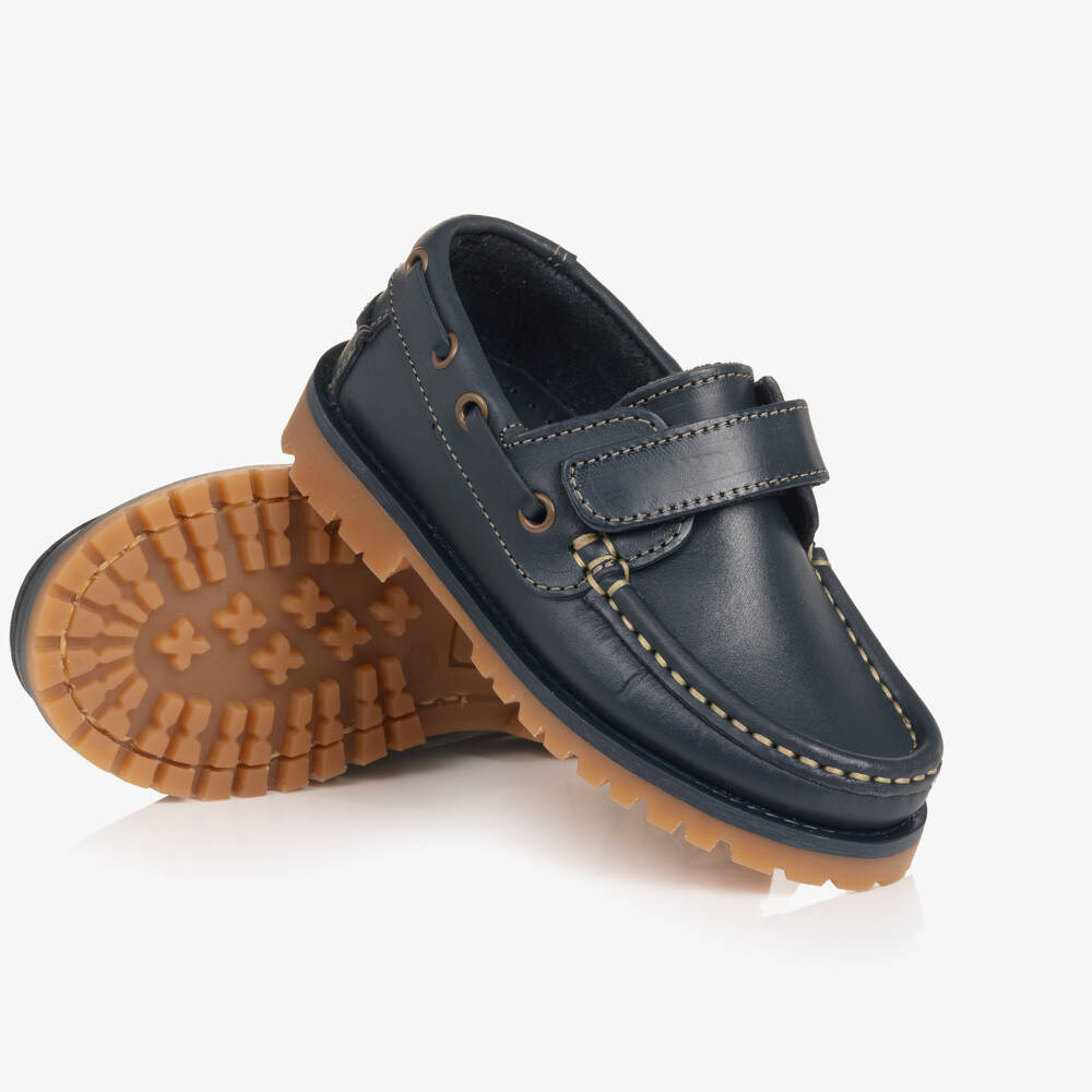 Pisamonas-Boys Navy Blue Leather Deck Shoes | Childrensalon