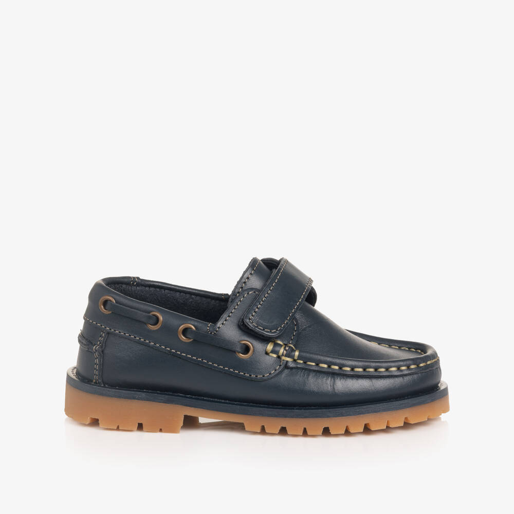 Pisamonas-Boys Navy Blue Leather Deck Shoes | Childrensalon