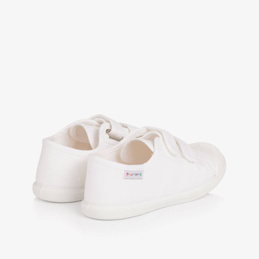 Pisamonas-Boys White Canvas Velcro Trainers | Childrensalon