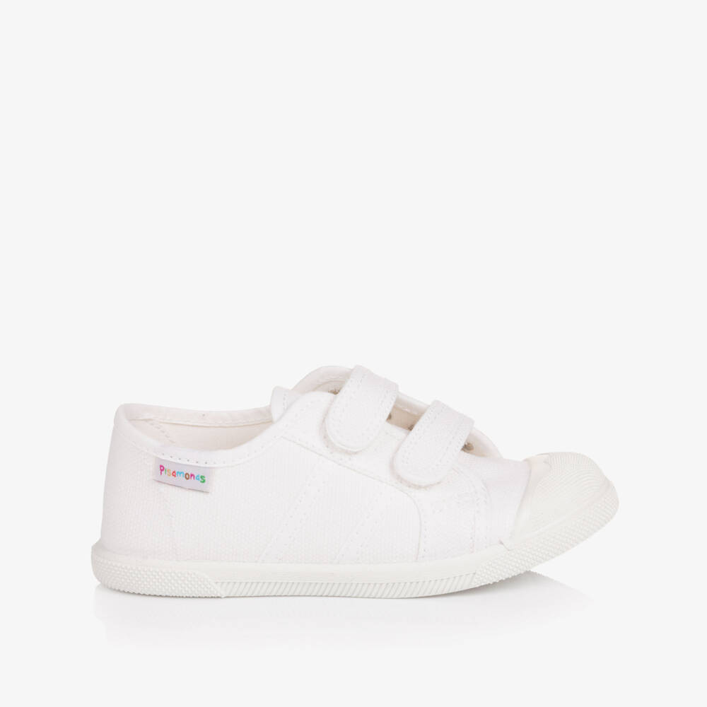 Pisamonas-Boys White Canvas Velcro Trainers | Childrensalon
