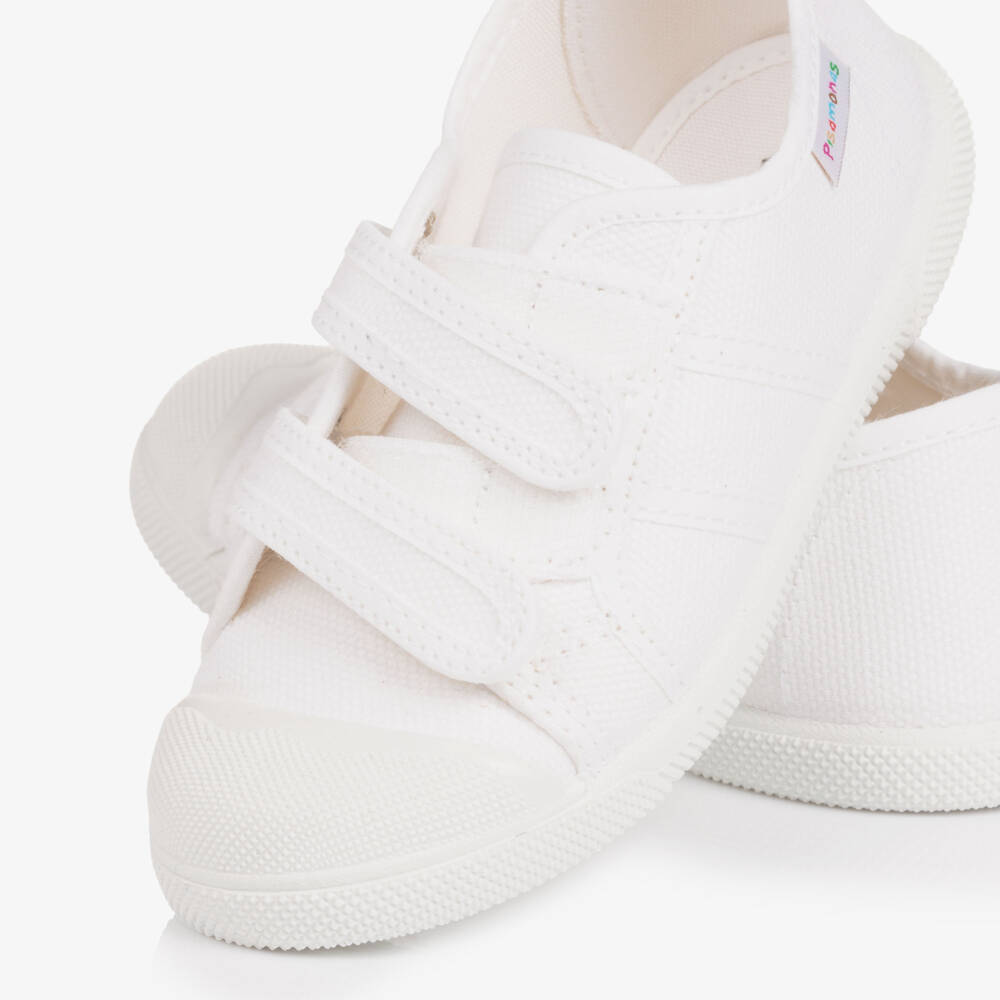 Pisamonas-Boys White Canvas Velcro Trainers | Childrensalon