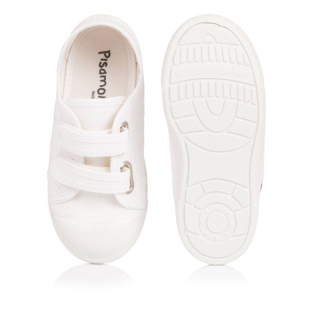 Pisamonas-Boys White Canvas Velcro Trainers | Childrensalon