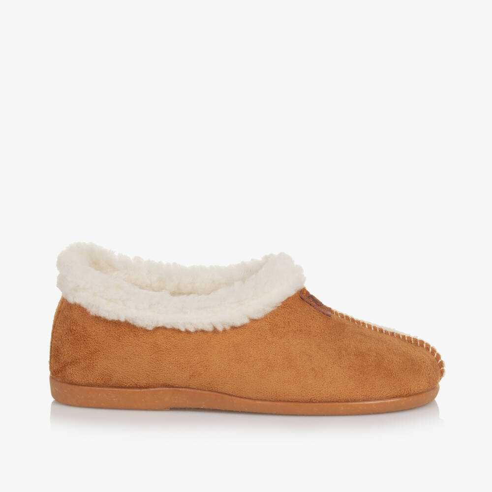 Pisamonas-Brown Faux Sheepskin Slippers | Childrensalon