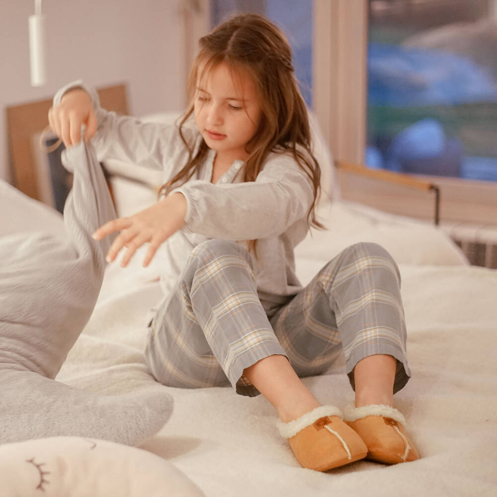 Pisamonas-Brown Faux Sheepskin Slippers | Childrensalon