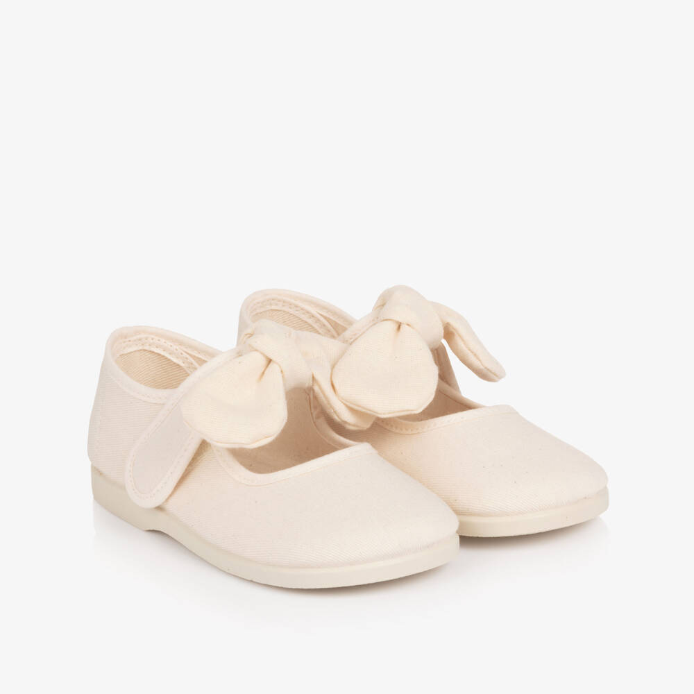 Pisamonas-حذاء ماري جين كانفاس لون بيج للبنات | Childrensalon
