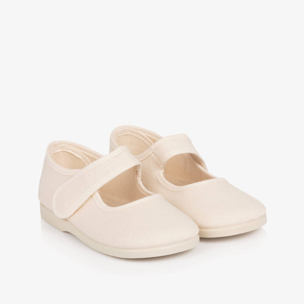 Pisamonas-حذاء ماري جين كانفاس لون بيج للبنات | Childrensalon