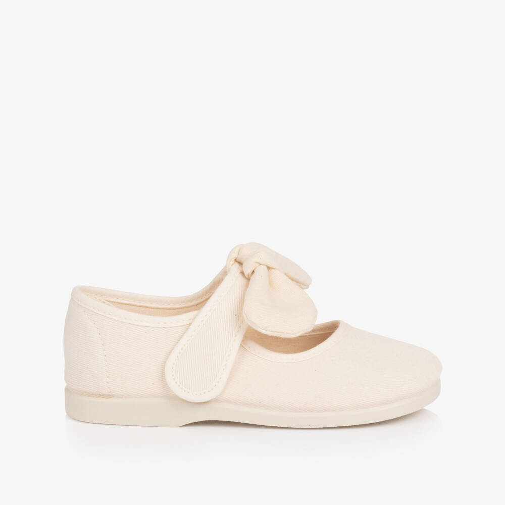 Pisamonas-حذاء ماري جين كانفاس لون بيج للبنات | Childrensalon