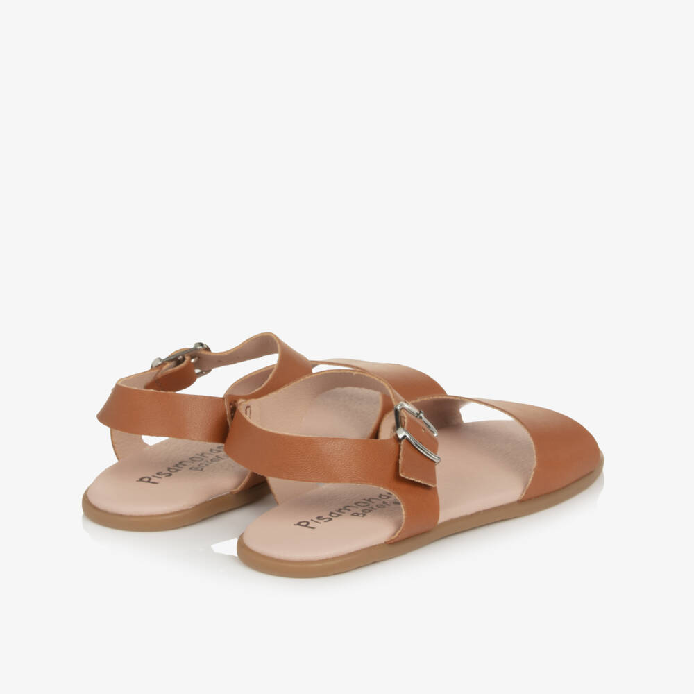 Pisamonas-Girls Brown Leather Barefoot Sandals | Childrensalon