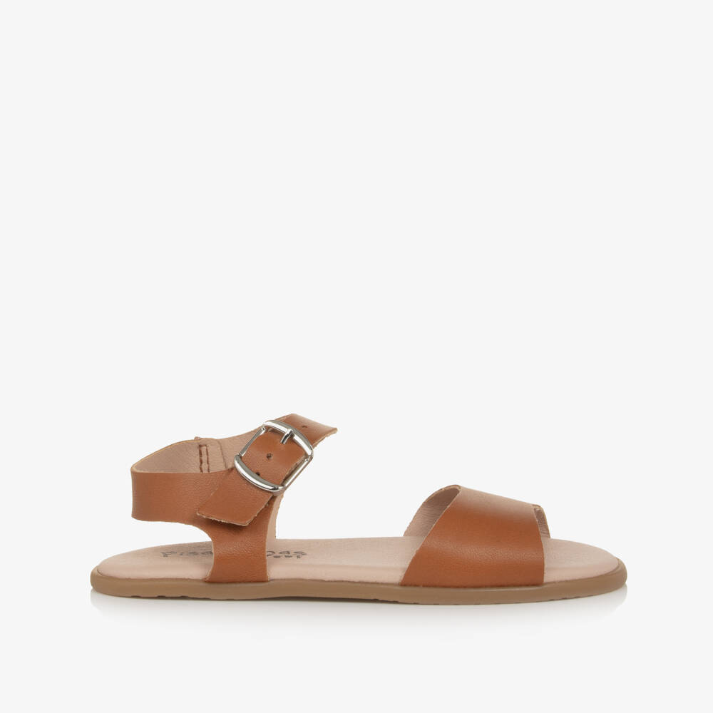 Pisamonas-Girls Brown Leather Barefoot Sandals | Childrensalon