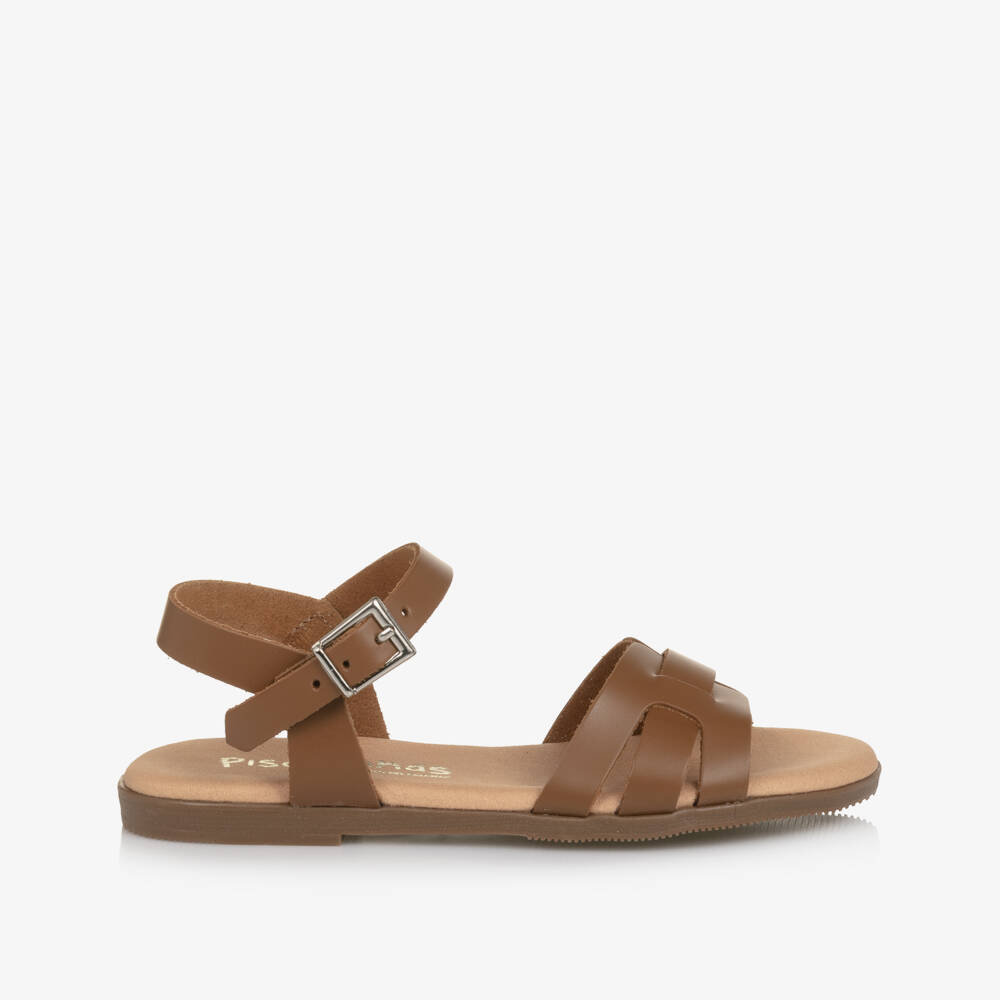 Pisamonas-Girls Brown Leather Sandals | Childrensalon