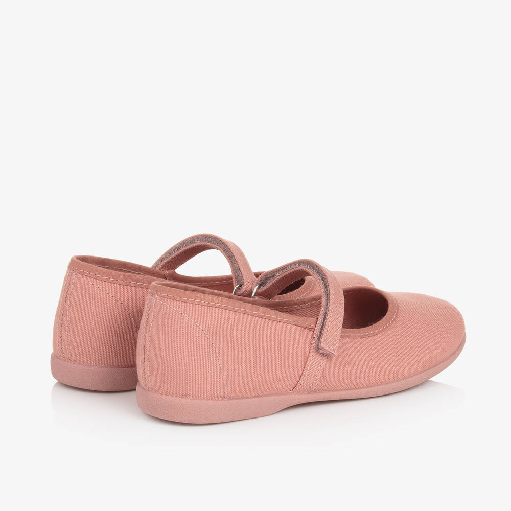 Pisamonas-Girls Coral Pink Canvas Bar Shoes | Childrensalon
