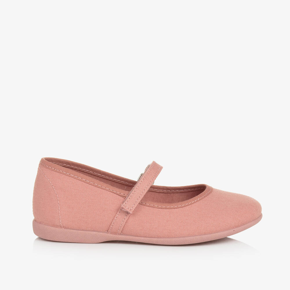 Pisamonas-Girls Coral Pink Canvas Bar Shoes | Childrensalon