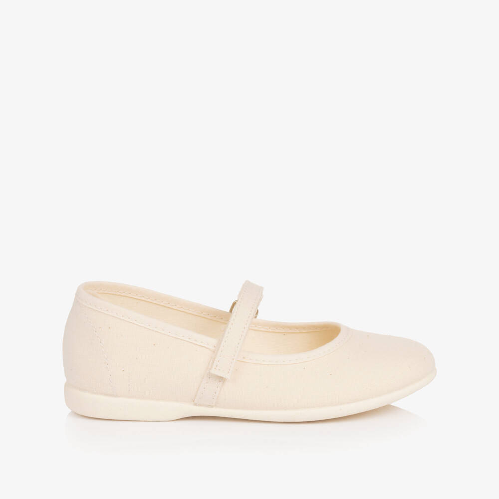 Pisamonas-Girls Ivory Canvas Mary Jane Velcro Shoes | Childrensalon