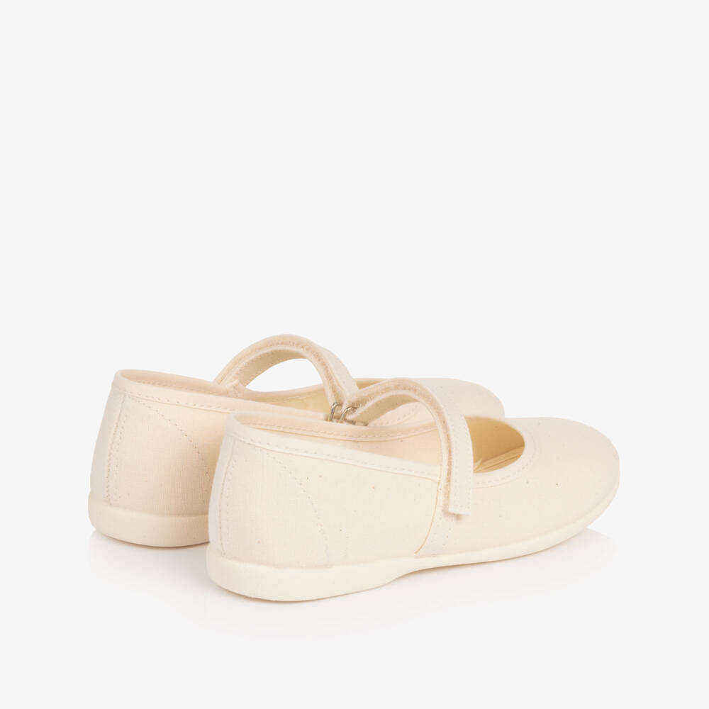 Pisamonas-Girls Ivory Canvas Mary Jane Velcro Shoes | Childrensalon