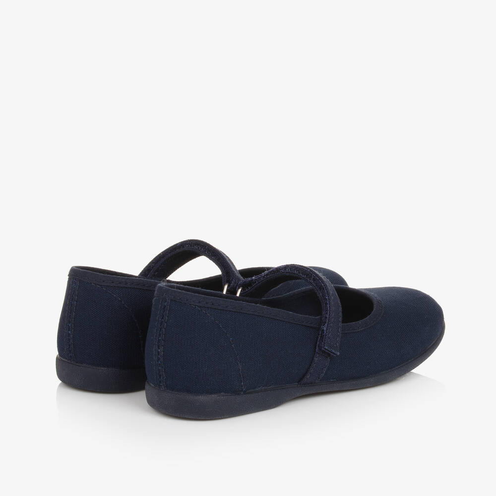 Pisamonas-Girls Navy Blue Canvas Bar Shoes | Childrensalon