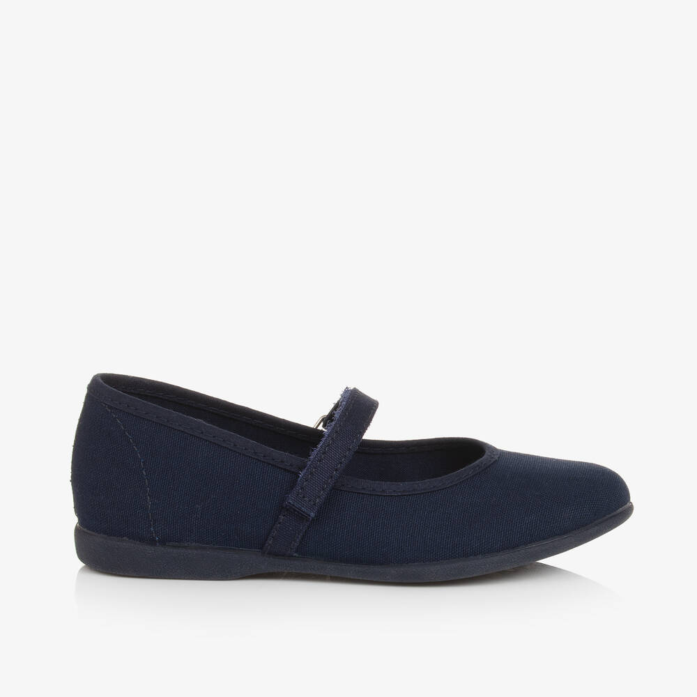 Pisamonas-Girls Navy Blue Canvas Bar Shoes | Childrensalon