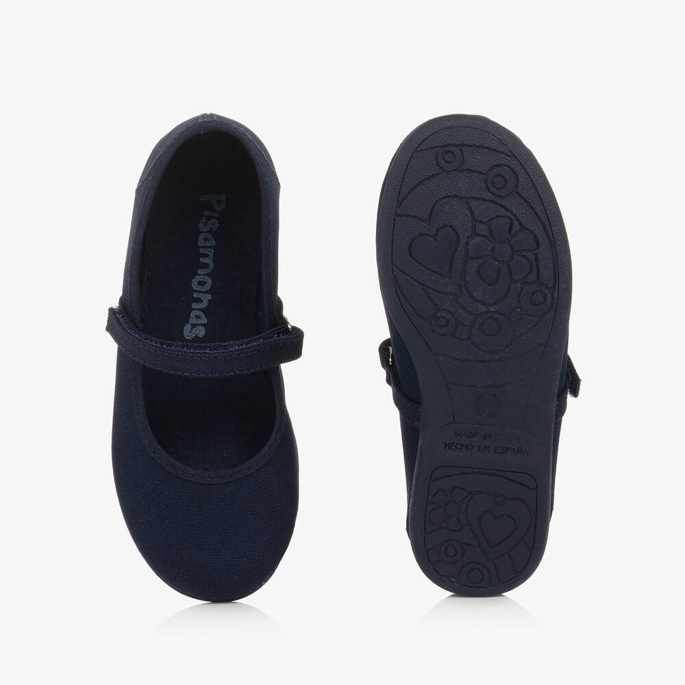 Pisamonas-Girls Navy Blue Canvas Bar Shoes | Childrensalon
