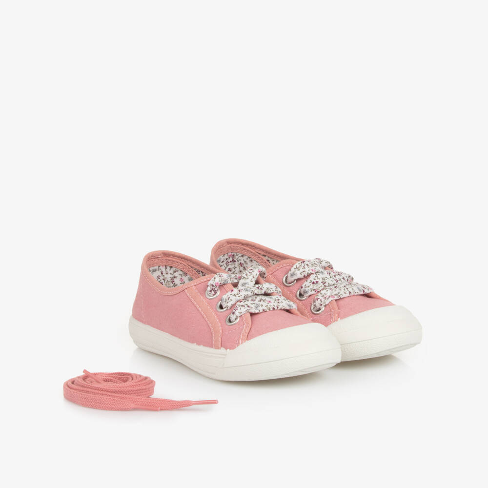 Pisamonas-Кеды розовые из канваса с цветочными шнурками для девочек | Childrensalon