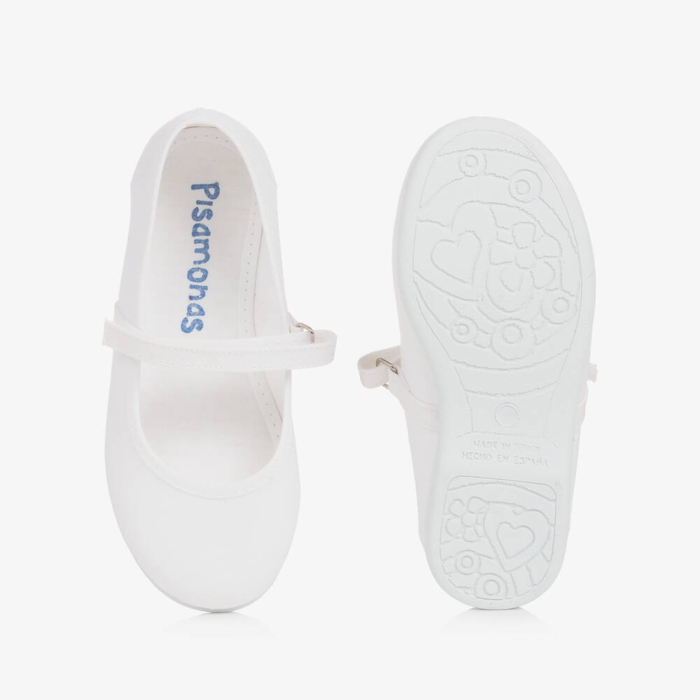 Pisamonas-Girls White Canvas Bar Shoes | Childrensalon