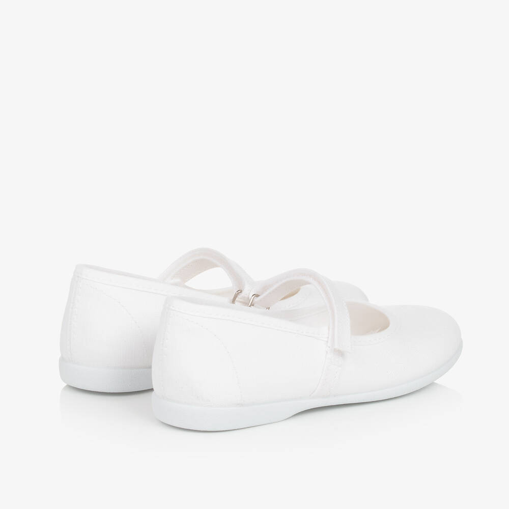 Pisamonas-Girls White Canvas Bar Shoes | Childrensalon