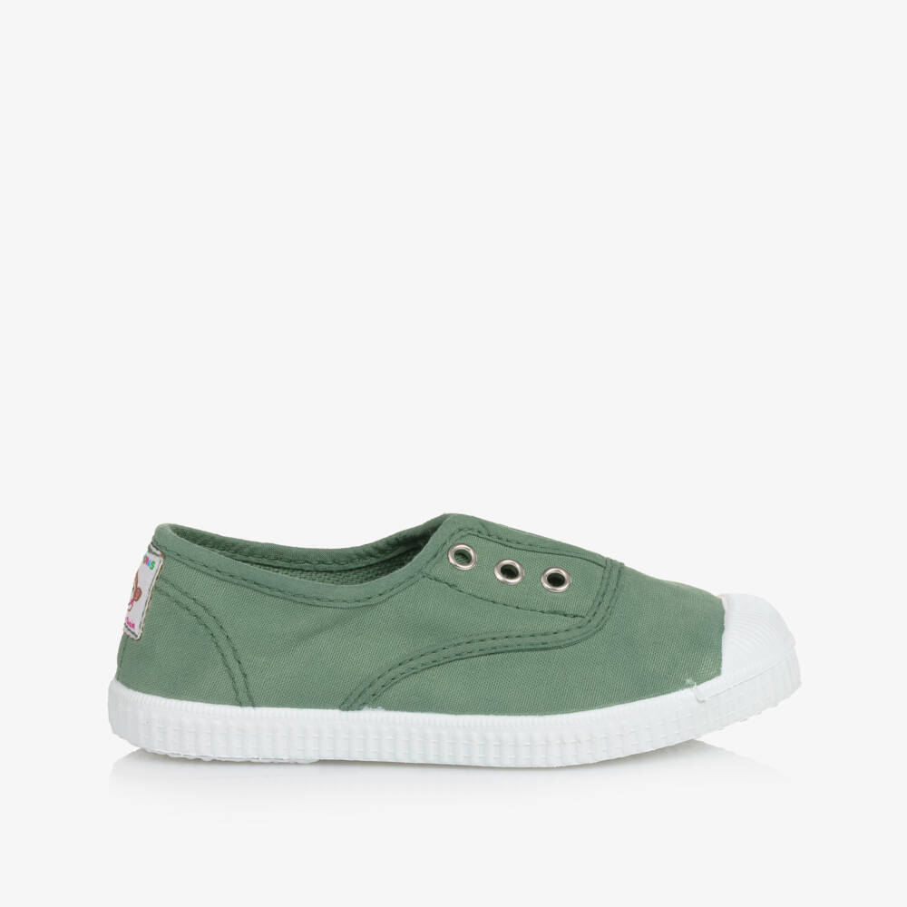 Pisamonas-Green Slip-On Canvas Trainers | Childrensalon