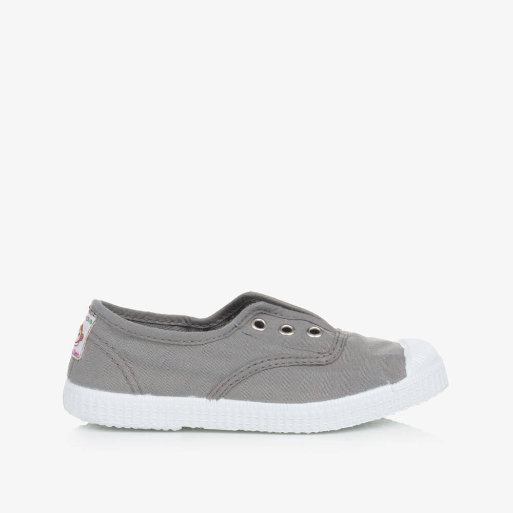 Pisamonas-Grey Canvas Slip-On Trainers | Childrensalon