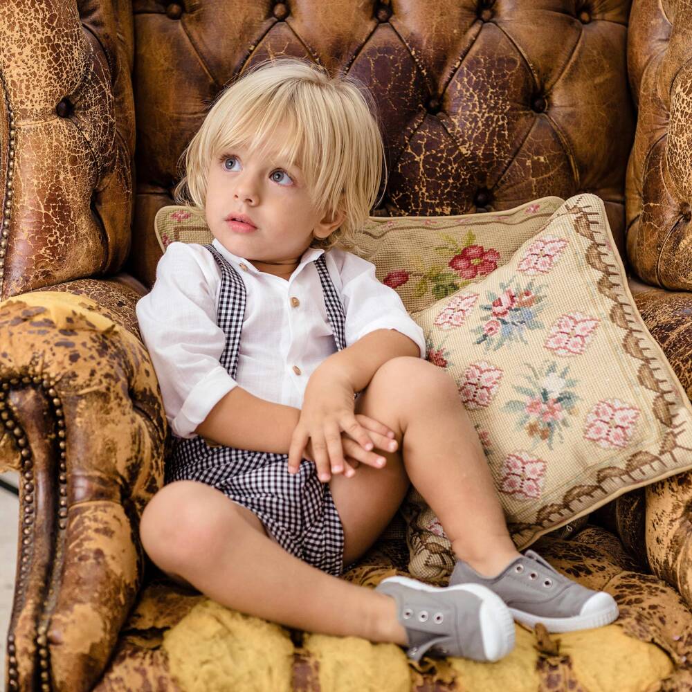 Pisamonas-حذاء رياضي سهل الإنتعال كانفاس لون رمادي | Childrensalon